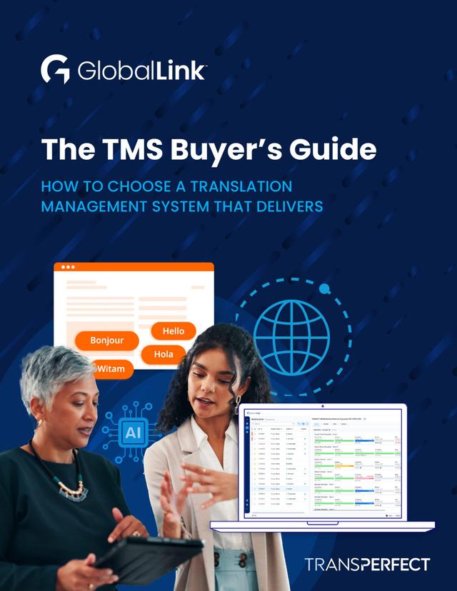 Cover of the GlobalLink TMS guide titled “How to Choose a TMS That Delivers: The Enterprise Translation Buyer’s Guide.”
